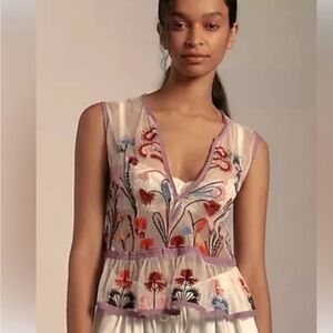 Anthropologie Embroidered Sleeveless Top